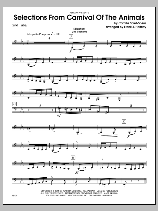 Selections From Carnival Of The Animals - Tuba 2 (Brass Ensemble) von Halferty