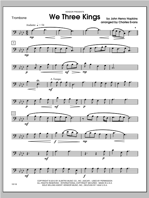 We Three Kings - Trombone (Brass Ensemble) von Evans