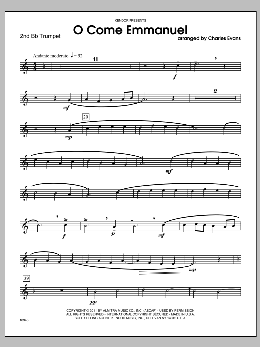O Come Emmanuel - Trumpet 2 (Brass Ensemble) von Evans