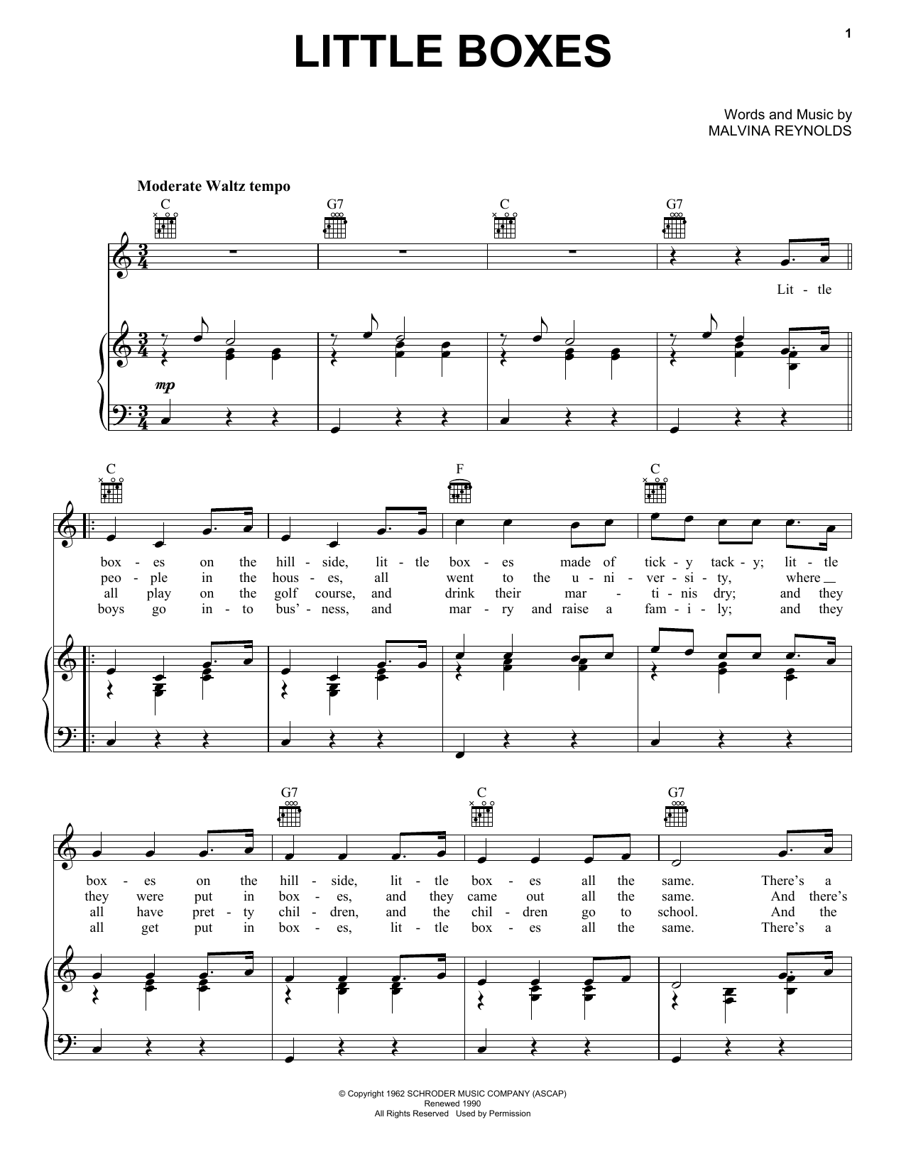 Little Boxes (Piano, Vocal & Guitar Chords (Right-Hand Melody)) von Pete Seeger