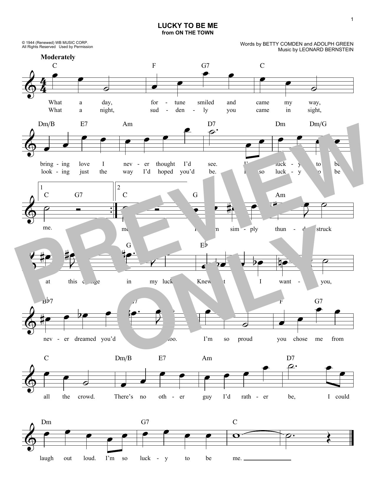 Lucky To Be Me (from On the Town) (Lead Sheet / Fake Book) von Leonard Bernstein