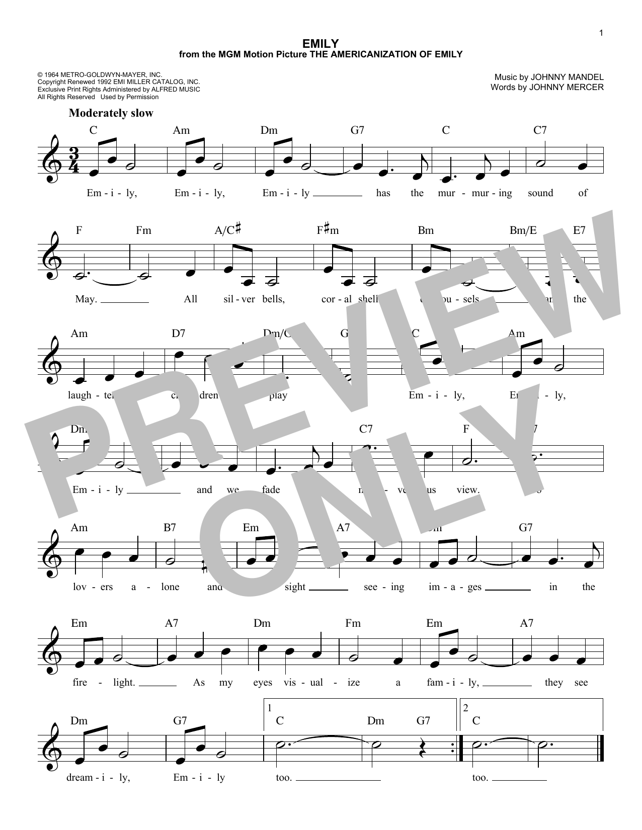 Emily (Lead Sheet / Fake Book) von Johnny Mandel