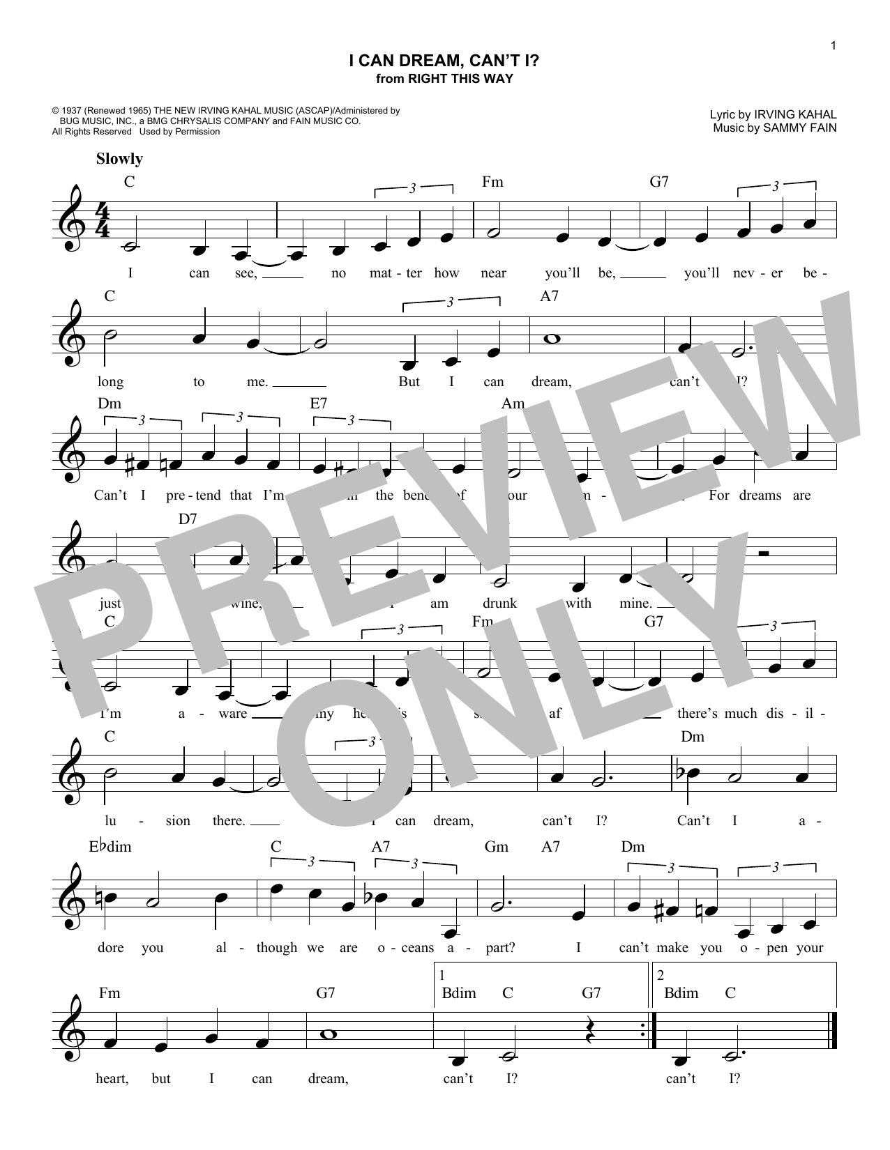 I Can Dream, Can't I? (from Right This Way) (Lead Sheet / Fake Book) von The Andrews Sisters