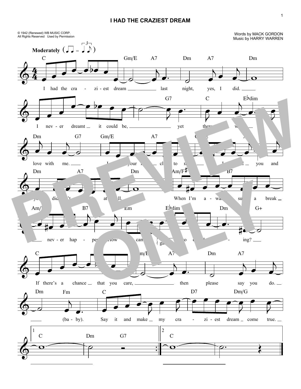 I Had The Craziest Dream (Lead Sheet / Fake Book) von Mack Gordon