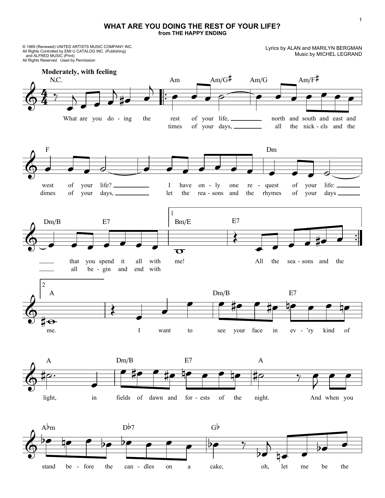 What Are You Doing The Rest Of Your Life? (Lead Sheet / Fake Book) von Alan and Marilyn Bergman and Michel Legrand