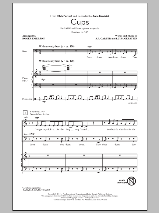 Cups (from Pitch Perfect) (arr. Roger Emerson) (SATB Choir) von Anna Kendrick