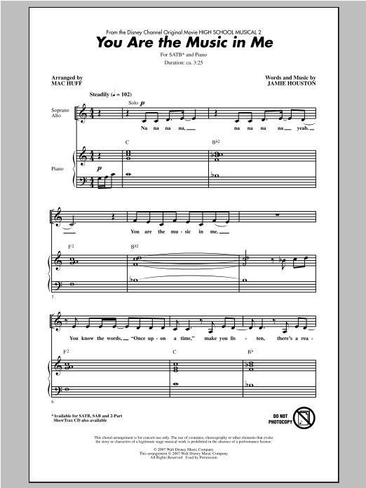 You Are The Music In Me (from High School Musical 2) (arr. Mac Huff) (SATB Choir) von Zac Efron & Vanessa Hudgens
