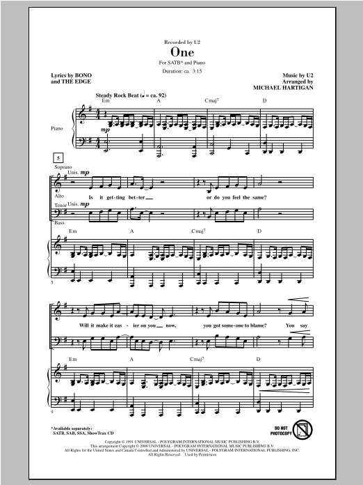 One (SATB Choir) von Michael Hartigan