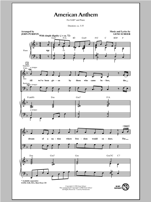 American Anthem (SAB Choir) von John Purifoy