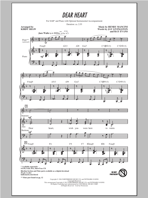 Dear Heart (arr. Kirby Shaw) (SAB Choir) von Henry Mancini