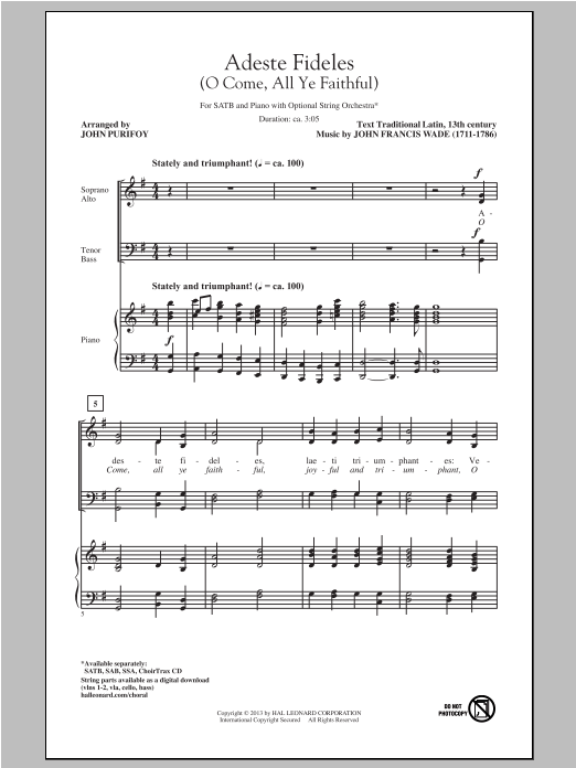 O Come, All Ye Faithful (Adeste Fideles) (SATB Choir) von John Purifoy