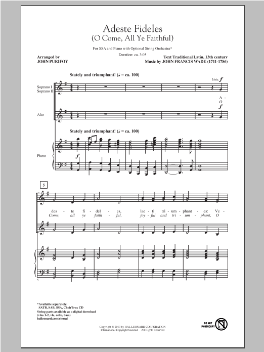 O Come, All Ye Faithful (Adeste Fideles) (SSA Choir) von John Purifoy