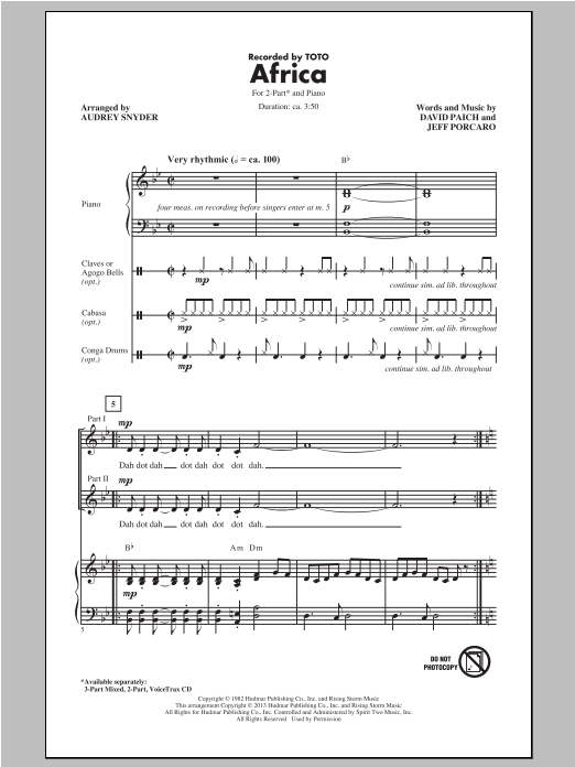 Africa (arr. Audrey Snyder) (2-Part Choir) von Toto