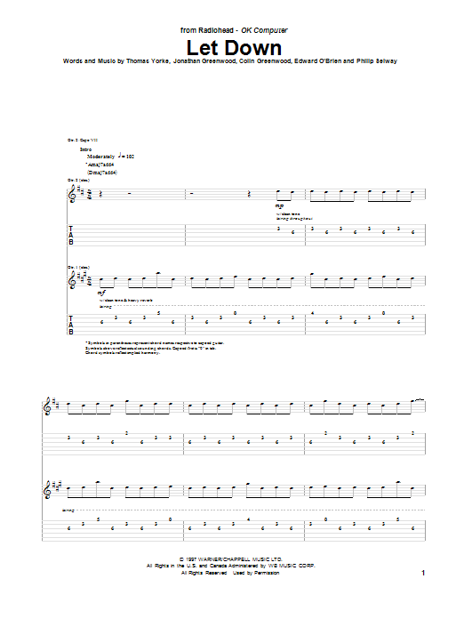 Let Down (Guitar Tab) von Radiohead