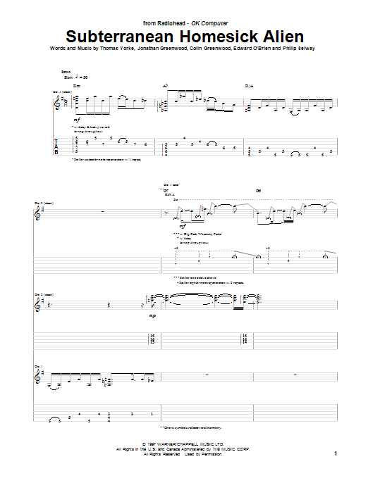 Subterranean Homesick Alien (Guitar Tab) von Radiohead