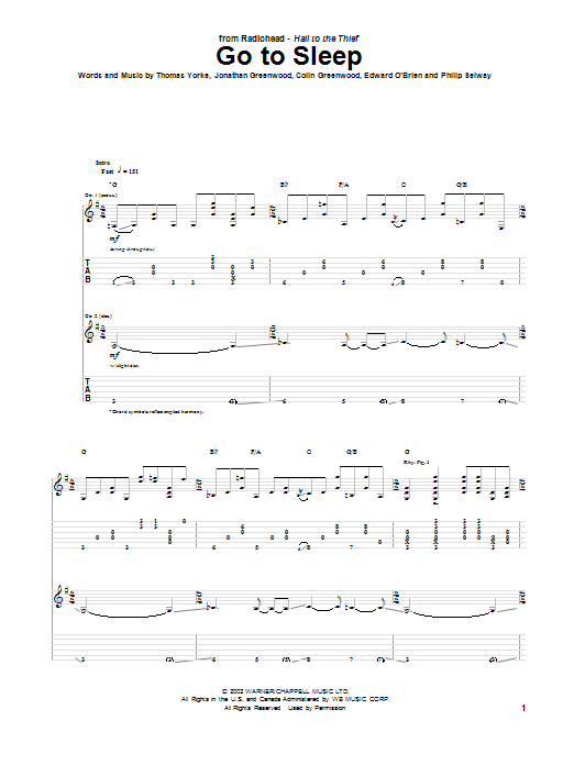 Go To Sleep (Guitar Tab) von Radiohead