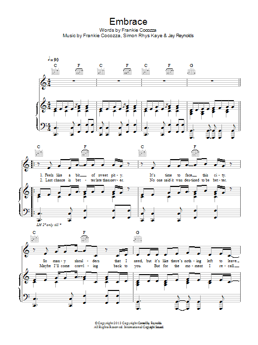 Embrace (Piano, Vocal & Guitar Chords) von Frankie Cocozza