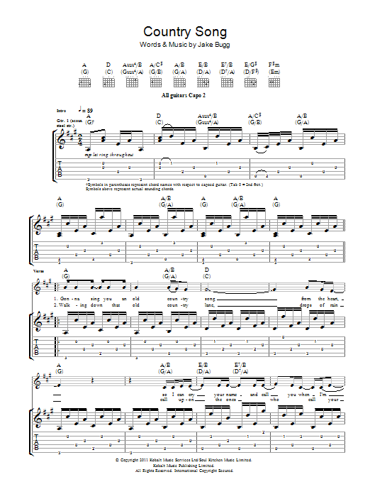 Country Song (Guitar Tab) von Jake Bugg