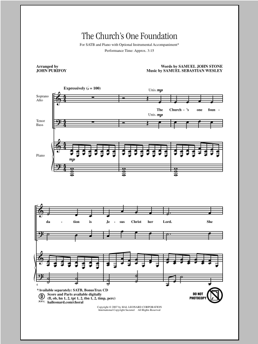 The Church's One Foundation (SATB Choir) von John Purifoy
