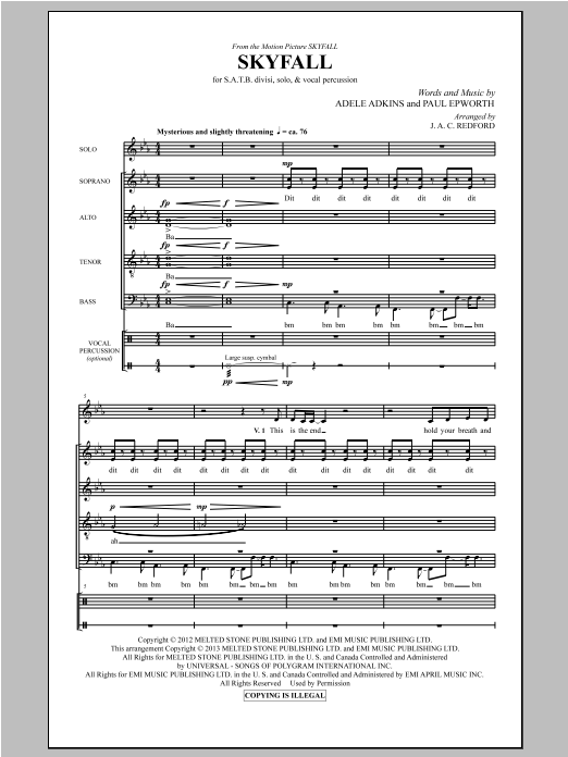 Skyfall (arr. J.A.C. Redford) (SATB Choir) von Adele