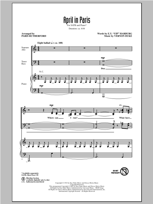 April In Paris (SATB Choir) von Paris Rutherford