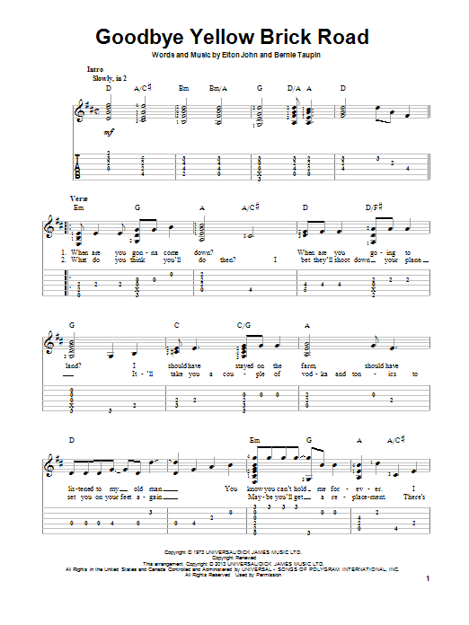 Goodbye Yellow Brick Road (Solo Guitar) von Elton John