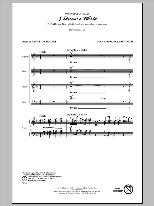 I Dream A World (from Trilogy of Dreams) (SATB Choir) von Rollo Dilworth