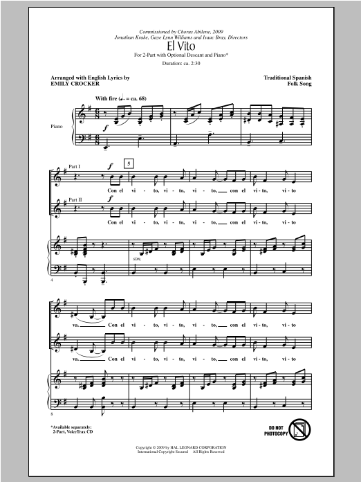 El Vito (arr. Emily Crocker) (2-Part Choir) von Traditional Spanish Folksong