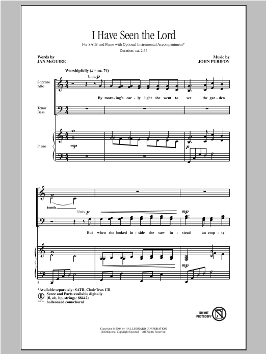 I Have Seen The Lord (SATB Choir) von John Purifoy