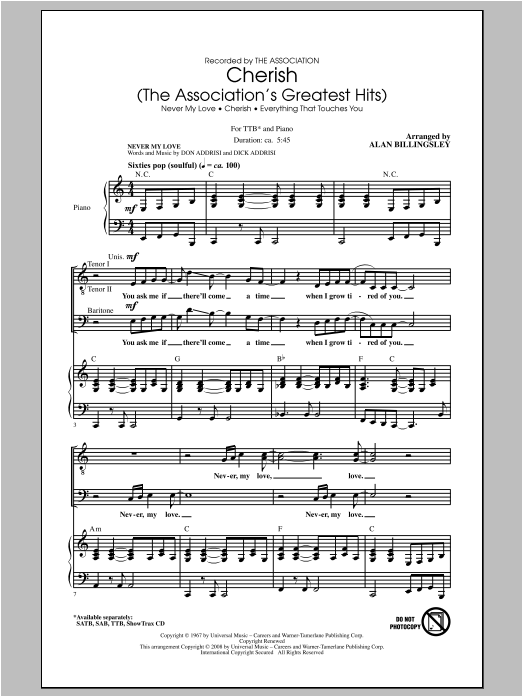 Cherish (The Association's Greatest Hits) (TTBB Choir) von Alan Billingsley