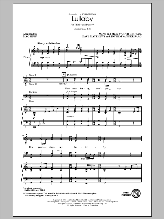 Lullaby (TTBB Choir) von Mac Huff