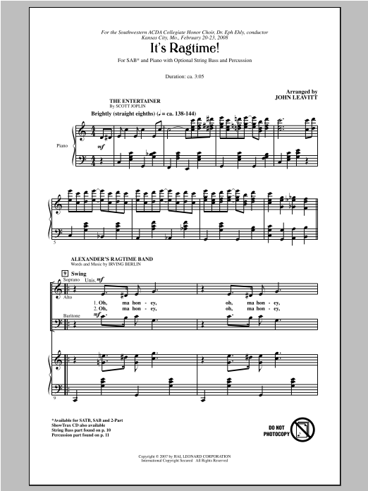 It's Ragtime! (SAB Choir) von John Leavitt
