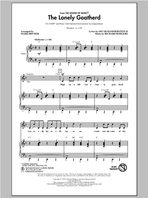The Lonely Goatherd (from The Sound of Music) (arr. Mark Brymer) (SATB Choir) von Rodgers & Hammerstein