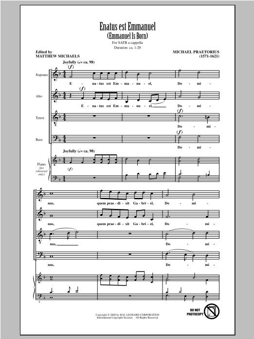 Enatus Est Emmanuel (SATB Choir) von Matthew Michaels