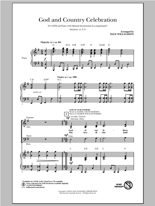 God And Country Celebration (Medley) (SATB Choir) von Dave Williamson
