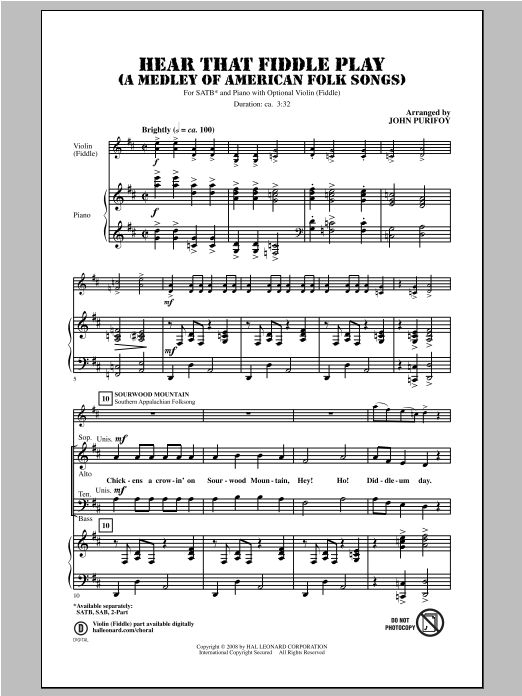 Hear That Fiddle Play (A Medley of American Folk Songs) (SATB Choir) von John Purifoy