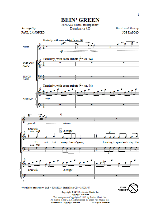 Bein' Green (SATB Choir) von Paul Langford