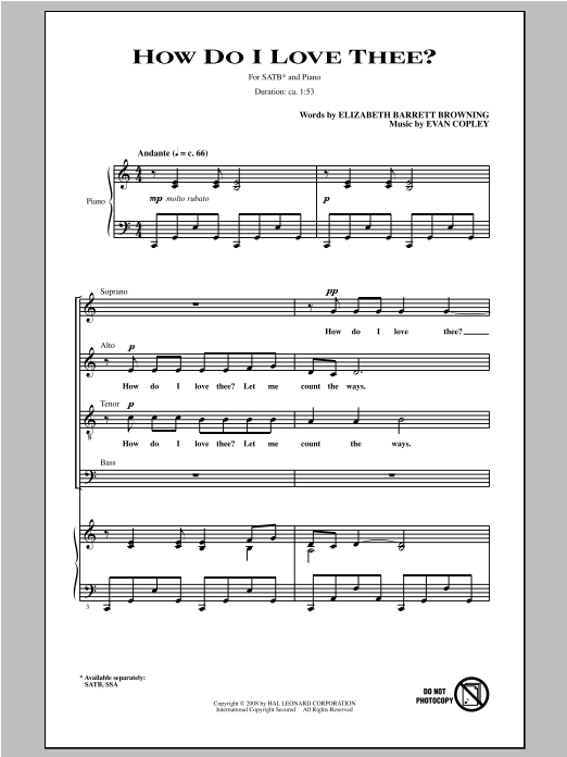 How Do I Love Thee? (SATB Choir) von Evan Copley