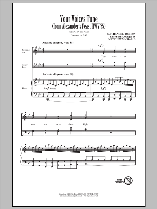 Your Voices Tune (from Alexander's Feast) (SATB Choir) von Matthew Michaels