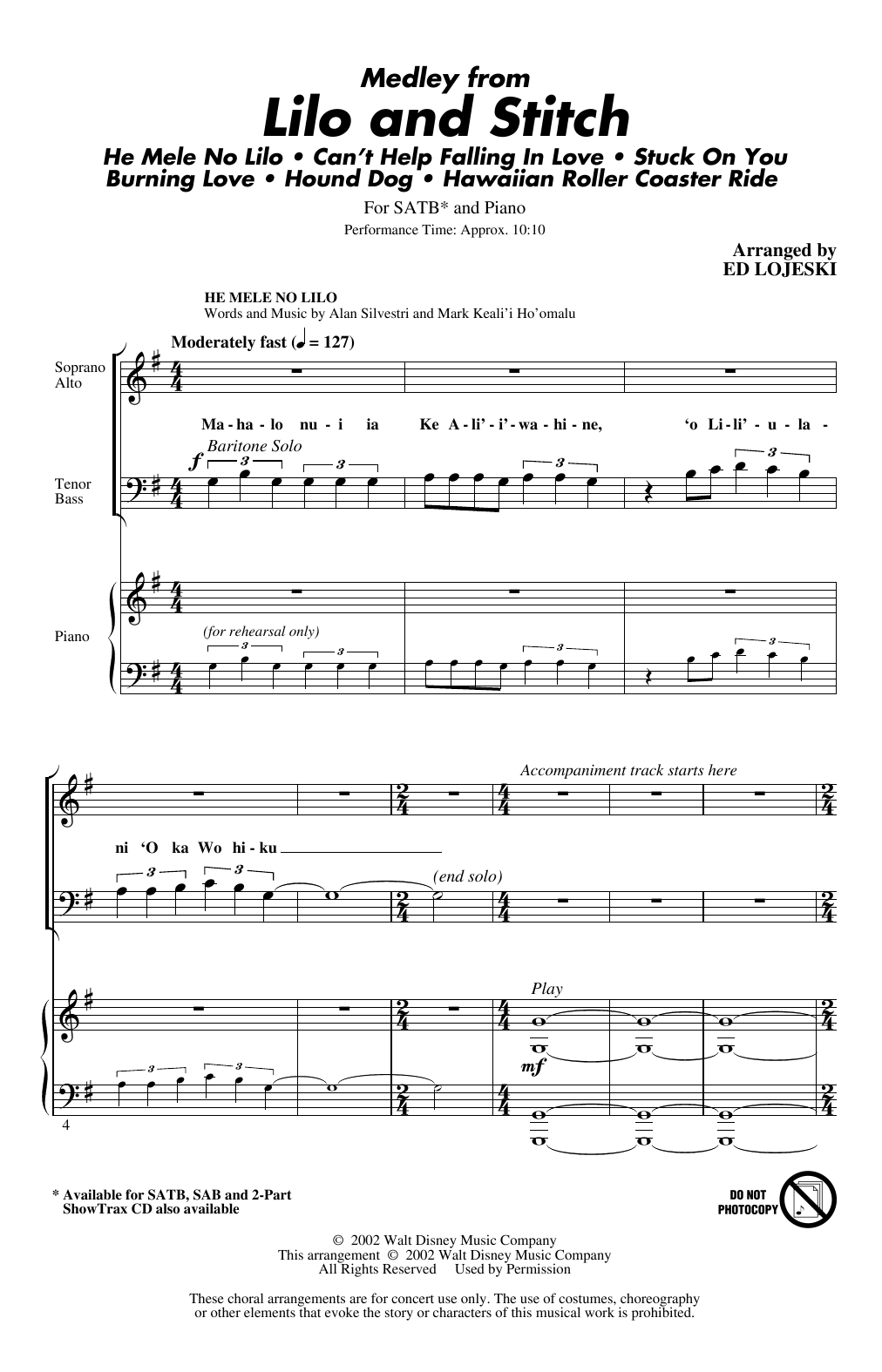 Lilo And Stitch (Medley) (SATB Choir) von Ed Lojeski