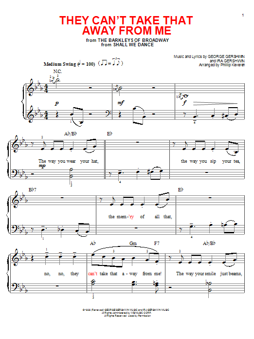 They Can't Take That Away From Me (arr. Phillip Keveren) (Easy Piano) von George Gershwin