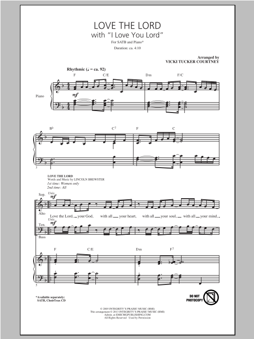 Love The Lord (with I Love You Lord) (SATB Choir) von Vicki Tucker Courtney