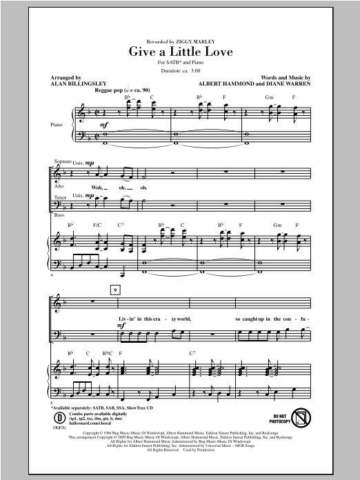 Give A Little Love (arr. Alan Billingsley) (SATB Choir) von Ziggy Marley