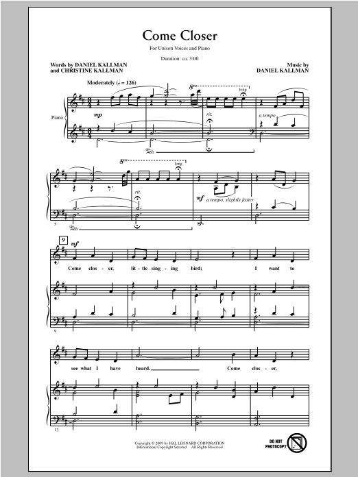 Come Closer (Unison Choir) von Daniel Kallman