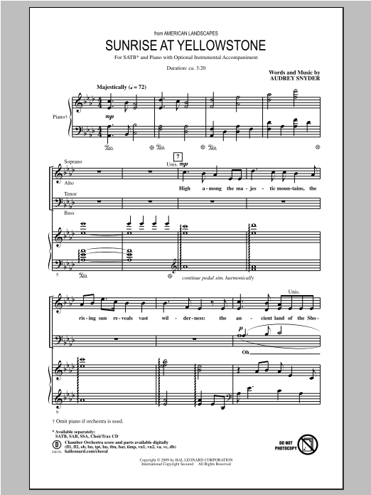 Sunrise At Yellowstone (from American Landscapes) (SATB Choir) von Audrey Snyder