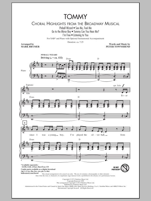 Tommy (Choral Highlights from the Broadway Musical) (arr. Mark Brymer) (SAB Choir) von The Who