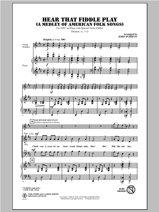 Hear That Fiddle Play (A Medley of American Folk Songs) (SAB Choir) von John Purifoy