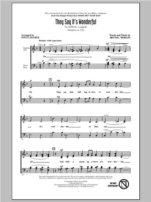 They Say It's Wonderful (SATB Choir) von Steve Zegree