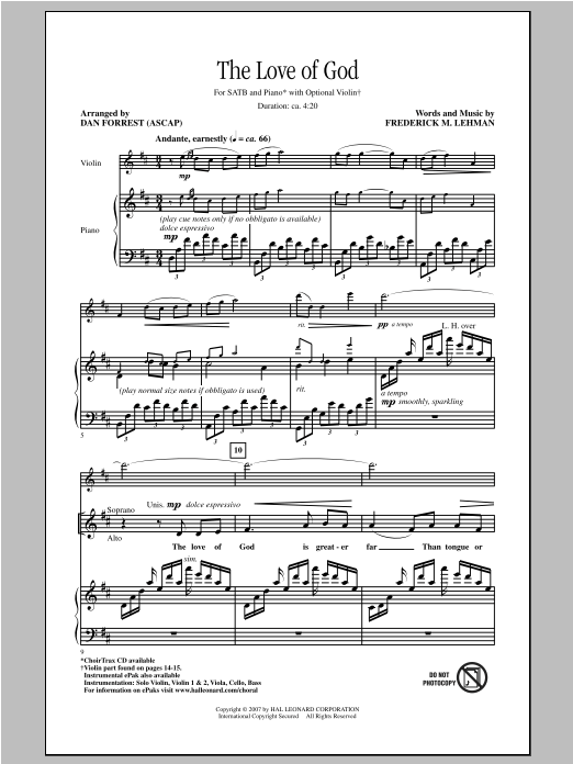 The Love Of God (SATB Choir) von Dan Forrest