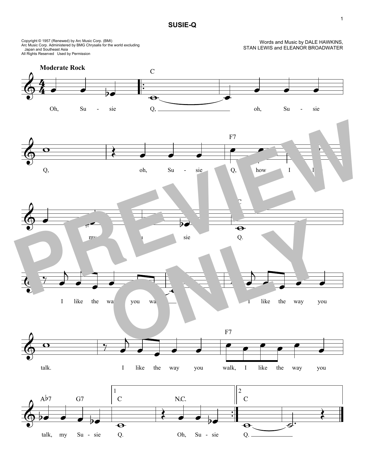 Susie-Q (Lead Sheet / Fake Book) von Creedence Clearwater Revival